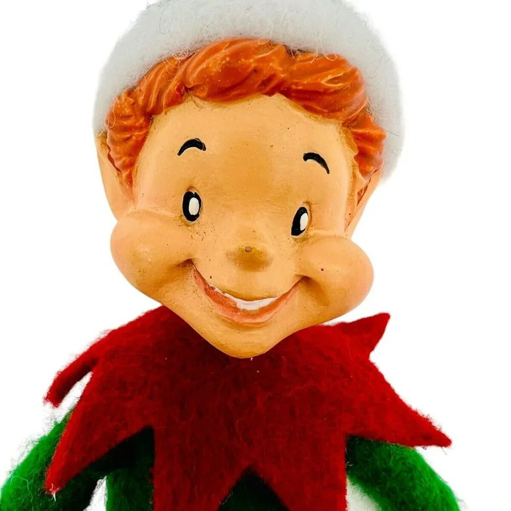 Seasons of‎ Cannon Falls Elf Pixie Ornament Green Candy Cane Poseable 8 inch
